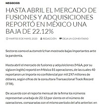 Hasta abril el mercado de fusiones y adquisiciones report en Mxico una baja del 22.12%